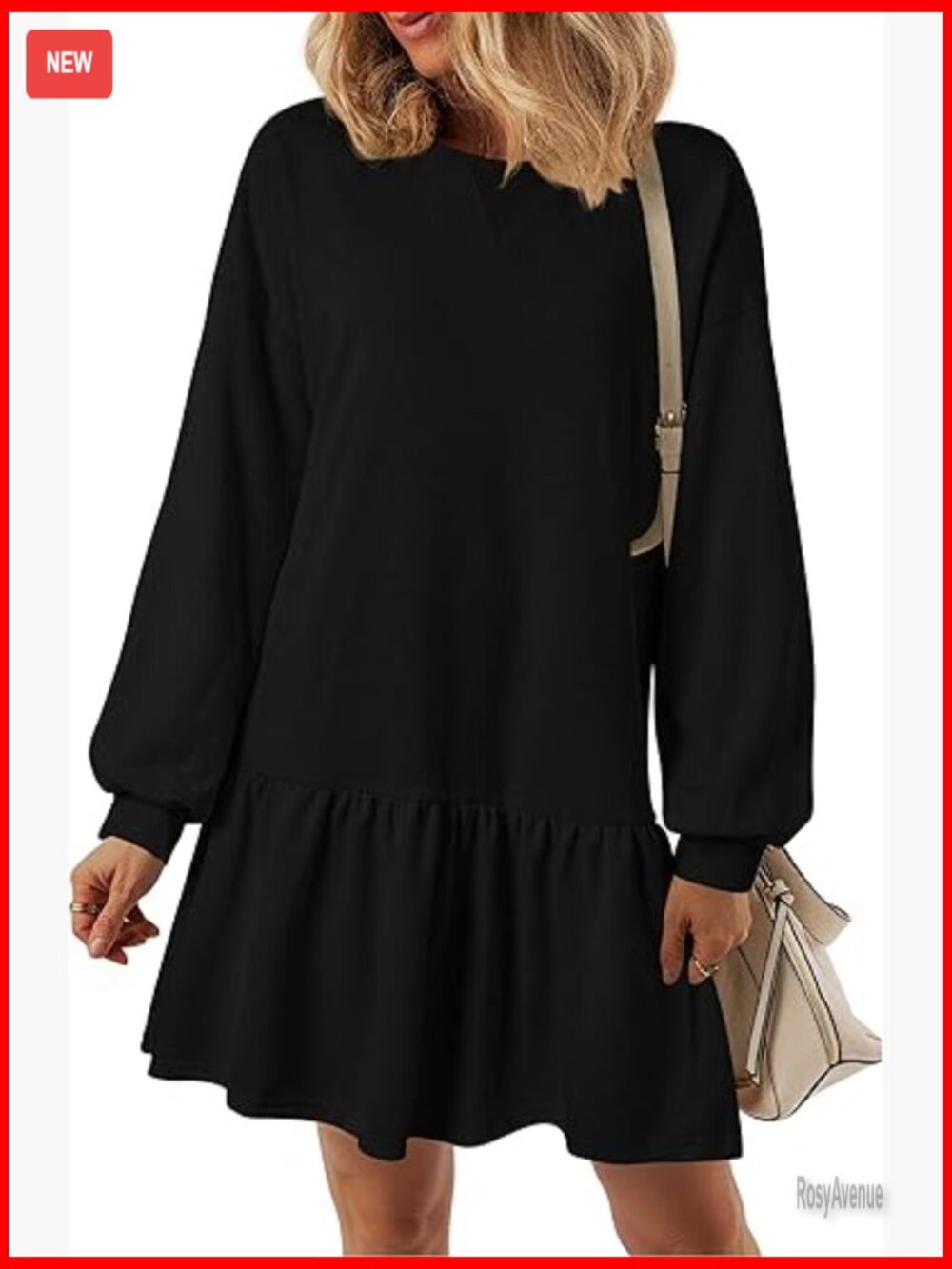 Patchwork Sweatshirt Dress Long Sleeve Crewneck Pullover Babydoll Mini Casual